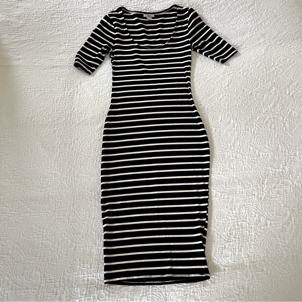 Bar III Black and White Striped Midi Dress